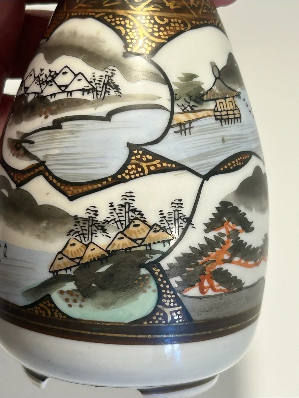 Vintage Japanese Hand Painted Porcelain Kutani Style Vase Gold Gilt Decor 6